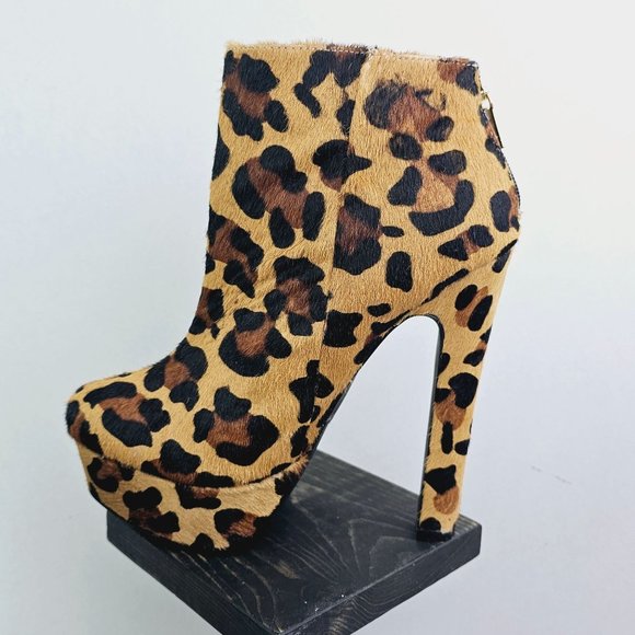 Colin Stuart Leopard Print Leather Zipper Back Ankle Bootie Sz 8B - Picture 5 of 10